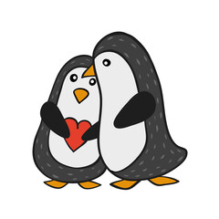 couple of penguin birds and heart for valentine day card design
