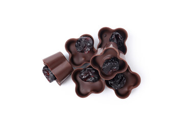 Chocolate candies with raisin isolated on white background