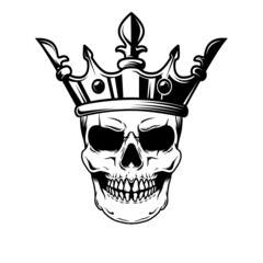 Skull with king crown. Design element for logo, label, sign, emblem. Vector illustration