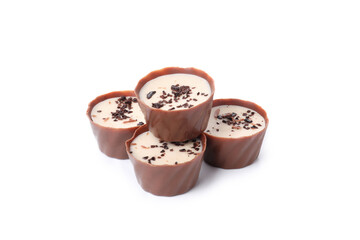 Milk chocolate candies isolated on white background