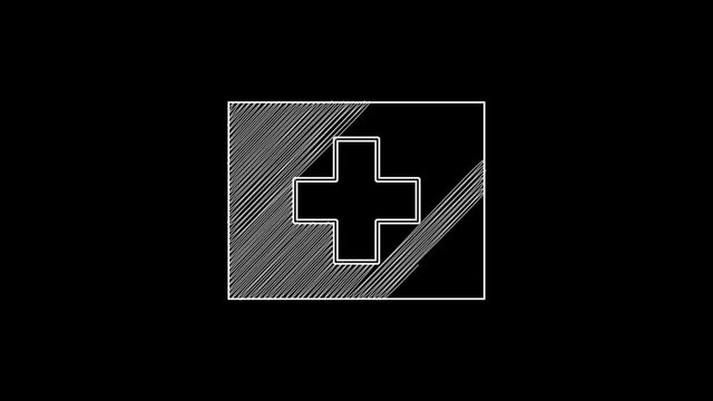 White line First aid kit icon isolated on black background. Medical box with cross. Medical equipment for emergency. Healthcare concept. 4K Video motion graphic animation