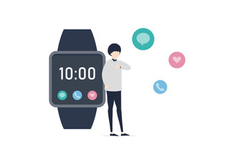 腕につけたスマートウォッチを見る日本人男性のイラスト素材｜mayucolor02