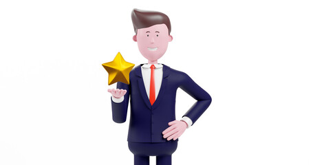 3d Cartoon Business man holing gold star.Concept : Successful business man. 3d render