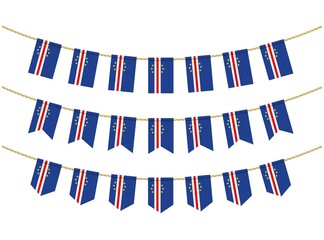 Cape Verde flag on the ropes on white background. Set of Patriotic bunting flags. Bunting decoration of Cape Verde flag
