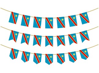 Democratic Republic of the Congo flag on the ropes on white background. Set of Patriotic bunting flags. Bunting decoration of Democratic Republic of the Congo flag