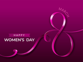 Fototapeta na wymiar Happy Women's Day Concept With 8 Number Form By Silk Ribbon Of March On Pink Background.