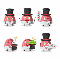 A pufflettes gummy candy Magician cartoon character perform on a stage