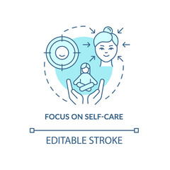 Focus on self care turquoise concept icon. Self mindfulness abstract idea thin line illustration. Isolated outline drawing. Editable stroke. Roboto-Medium, Myriad Pro-Bold fonts used