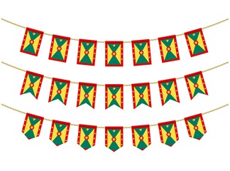 Obraz premium Grenada flag on the ropes on white background. Set of Patriotic bunting flags. Bunting decoration of Grenada flag