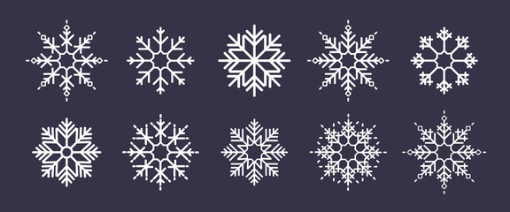 Snowflake icon set. Winter snowing. New Year concept. Vector line icon for Business and Advertising
