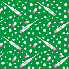 medicine. Thermometer and tablets or vitamins. Design element. background. pidemic, hospital