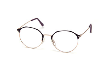 Women's eyeglasses .different colors and shapes on a white background