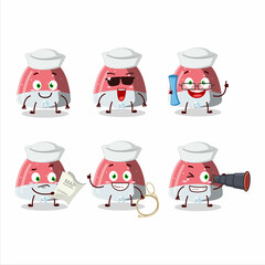 A character image design of pufflettes gummy candy as a ship captain with binocular