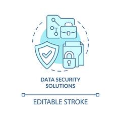 Data security solutions turquoise concept icon. Corporate computer services abstract idea thin line illustration. Isolated outline drawing. Editable stroke. Roboto-Medium, Myriad Pro-Bold fonts used