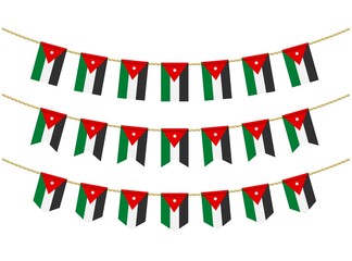 Obraz premium Jordan flag on the ropes on white background. Set of Patriotic bunting flags. Bunting decoration of Jordan flag