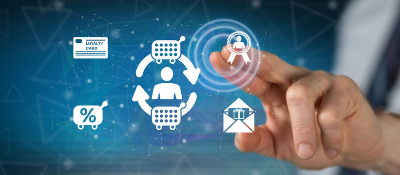 Man touching a customer loyalty concept