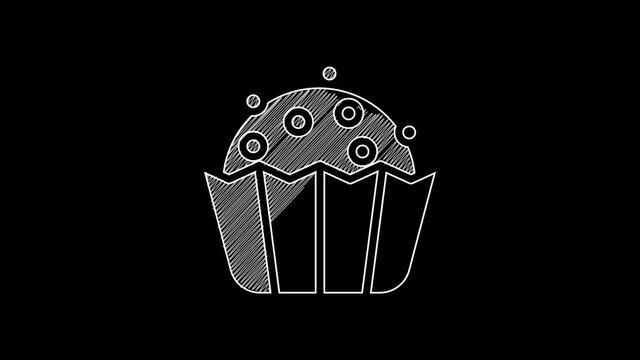 White line Cupcake icon isolated on black background. 4K Video motion graphic animation