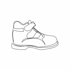 Continuous one simple single line drawing of baby sandal icon in silhouette on a white background. Linear stylized.