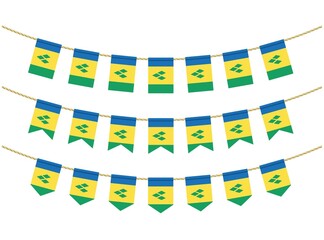 Saint Vincent and the Grenadines flag on the ropes on white background. Set of Patriotic bunting flags. Bunting decoration of Saint Vincent and the Grenadines flag