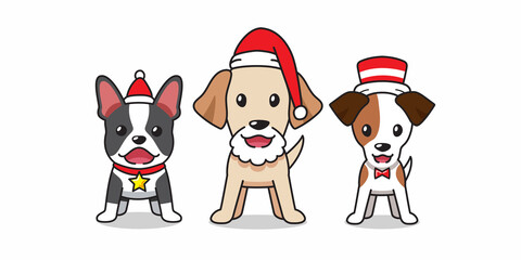 Vector cartoon character happy dog christmas costume for design.