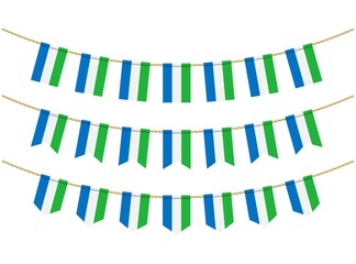 Sierra leone flag on the ropes on white background Set of Patriotic bunting flags. Bunting decoration of Sierra leone flag