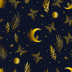 Gold pattern with magic space. Design for card, fabric, print, greeting, cloth, poster, clothes, textile.