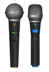 set of realistic microphone isolated or music studio mic equipment or 3d microphone for karaoke and concert. eps vector