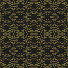 Fototapeta premium Seamless pattern with geometric ornament on a black background. Fabric texture swatch, seamless wallpaper. Vector illustration