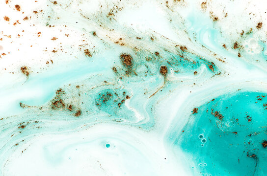 TIFFANY BLUE. Liquid marble pattern with bronze powder. Style incorporates the swirls of marble or the ripples of agate. Marbleized effect. Natural Luxury. Ancient oriental drawing technique.