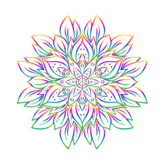 Vector ornamental mandala inspired ethnic art, patterned Indian paisley. Hand drawn illustration. Invitation element. Tattoo, astrology, alchemy, boho and magic symbol.