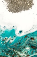 TIFFANY BLUE. Liquid marble pattern with bronze powder. Style incorporates the swirls of marble or the ripples of agate. Marbleized effect. Natural Luxury. Ancient oriental drawing technique.