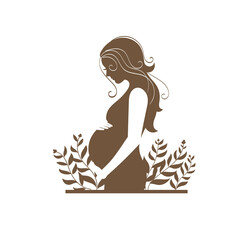 Pregnant woman silhouette with Decorated leaves