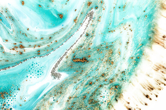 TIFFANY BLUE. Liquid marble pattern with bronze powder. Style incorporates the swirls of marble or the ripples of agate. Marbleized effect. Natural Luxury. Ancient oriental drawing technique.