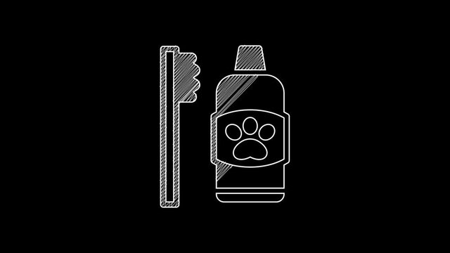 White line Dental hygiene for pets icon isolated on black background. Toothbrush and toothpaste. Teeth cleaning. 4K Video motion graphic animation