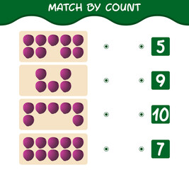 Match by count of cartoon red cabbage. Match and count game. Educational game for pre shool years kids and toddlers