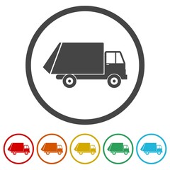 Garbage truck icon isolated on white background, color set