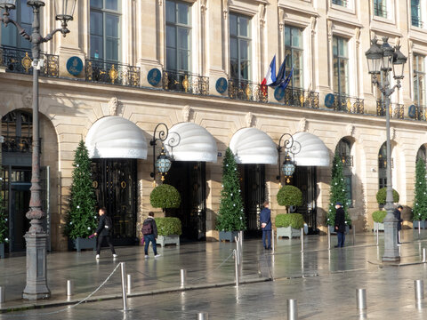 Paris, France. December 26. 2021. Five star establishment located on Place Vendome. Famous luxury hotel The Ritz.