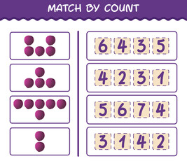 Match by count of cartoon red cabbage. Match and count game. Educational game for pre shool years kids and toddlers