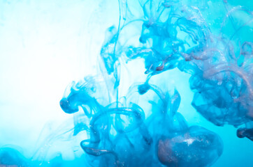 Underwater sea ocean background. Fantasy background. Inspiration by nature. Underwater miracle. Bio luminescence. Ink in water. Beautiful clouds. 