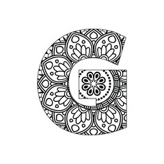 Alphabet Mandala, Mandala style letter, Alphabet letter coloring page for adults and kids, illustration 