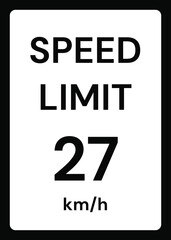 Speed limit 27 kmh traffic sign on white background
