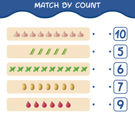 Match by count of cartoon vegetables. Match and count game. Educational game for pre shool years kids and toddlers