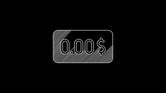 White line Zero cost icon isolated on black background. Empty bank account. 4K Video motion graphic animation