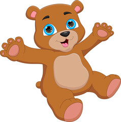 Obraz premium cartoon cute bear waving on white background