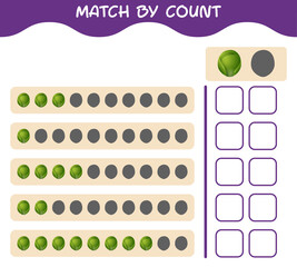 Match by count of cartoon brussels sprout. Match and count game. Educational game for pre shool years kids and toddlers