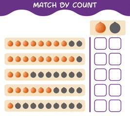 Match by count of cartoon onion. Match and count game. Educational game for pre shool years kids and toddlers