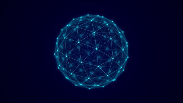 Futuristic blue sphere of particles and lines. Network connection big data. Abstract technology background. 3d rendering.