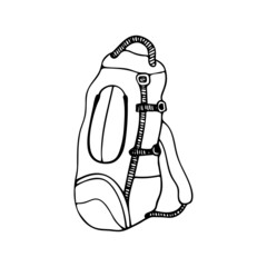 Hand drawn doodle camping backpack. Vector travel rucksack clipart. Outline.