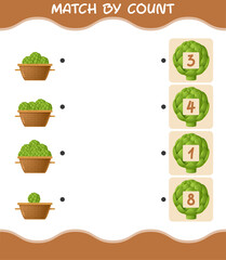 Match by count of cartoon artichoke. Match and count game. Educational game for pre shool years kids and toddlers