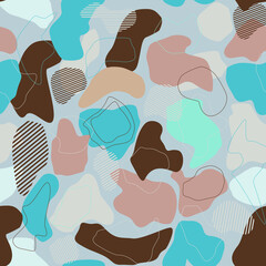 Abstract geometric shapes flat design style illustration. Seamless pattern. Decorative backdrop design with colorful fluid forms. Modern art concept